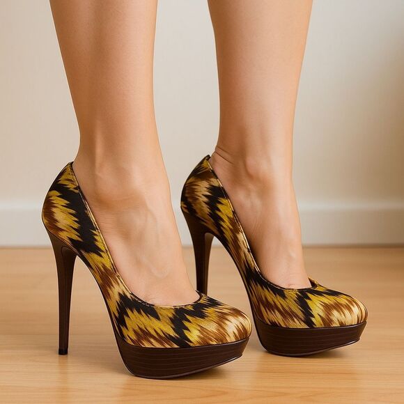 Aldo Ikat Print Platform Heels – Size 38 US 7.5–8 Stiletto 5” with 1.5” Platform - Picture 1 of 5